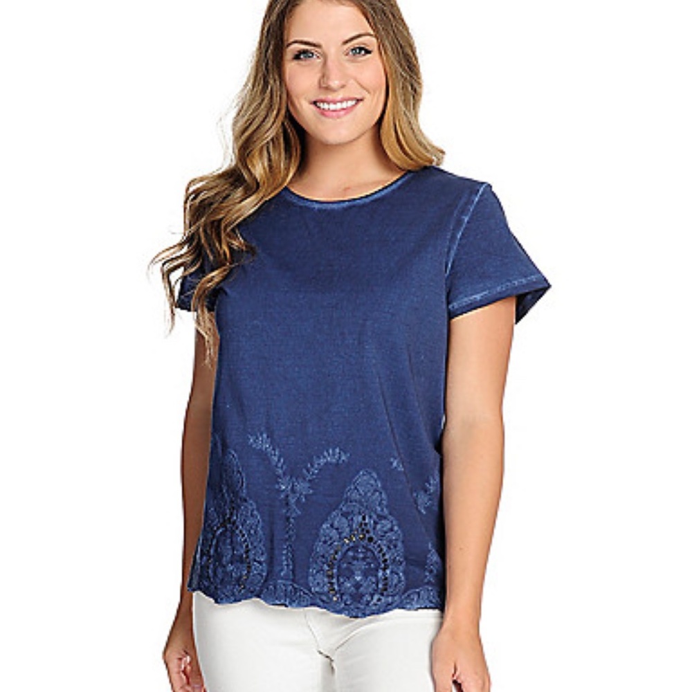 NWOT Blue Short Sleeve Embroidered T